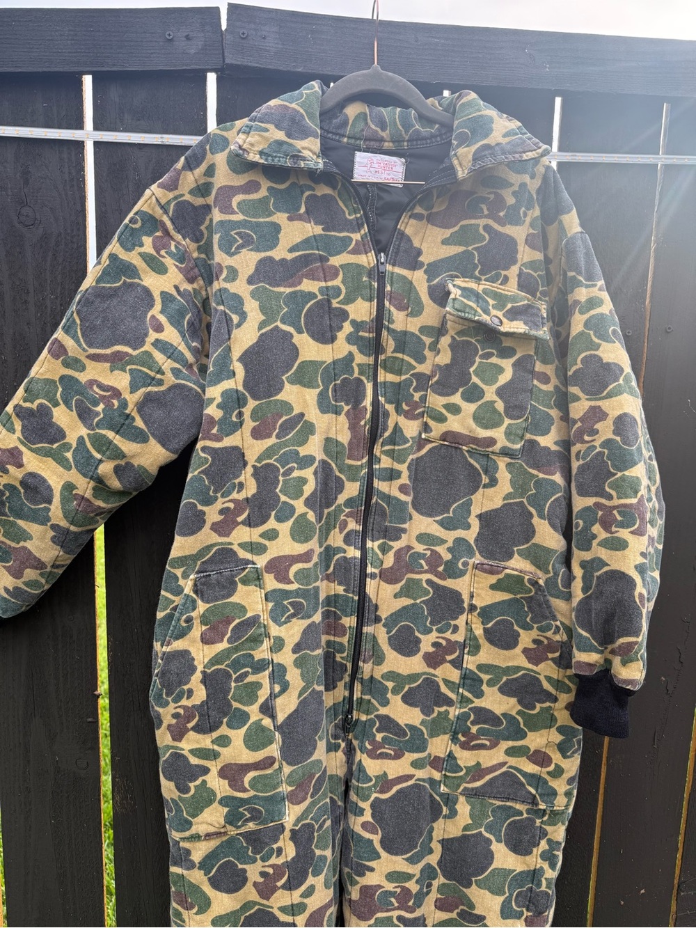 Vintage Saftbak Jim “Catfish” Hunter Duck Camo Insulated Coveralls USA LARGE